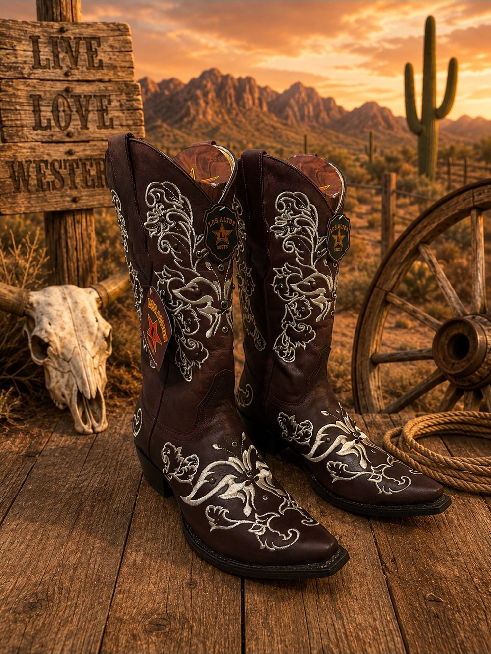 Western Embroidered Brown Leather Cowgirl Boots. Size 10.5 Snip Toe